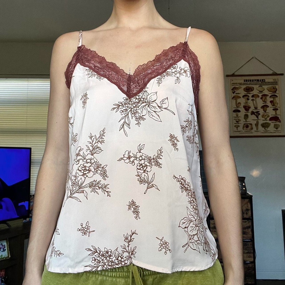 Floral Lace Trim Cami Top